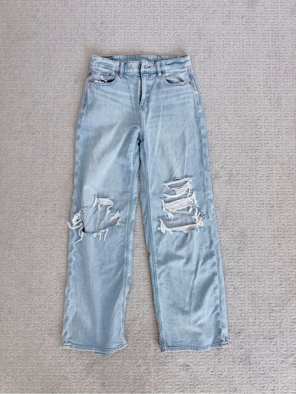 AE Light Blue Ripped Wide-Leg Women’s Jeans, Dreamy Drape